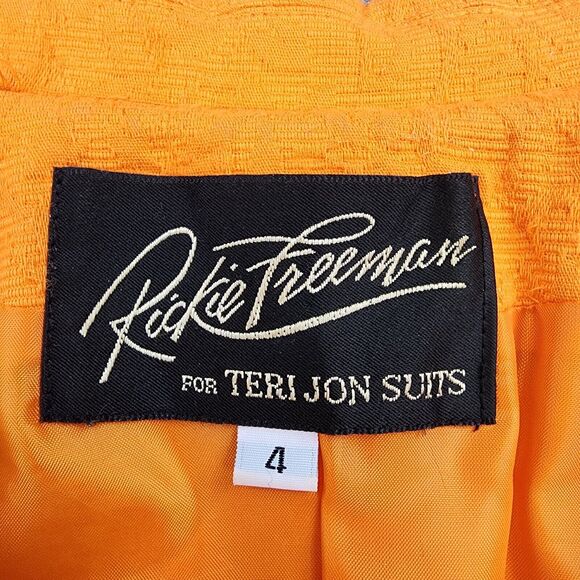 Teri Jon By Rickie Freeman Blazer Womens 4 Orange Floral Short Sleeve Career VTG - Picture 2 of 16